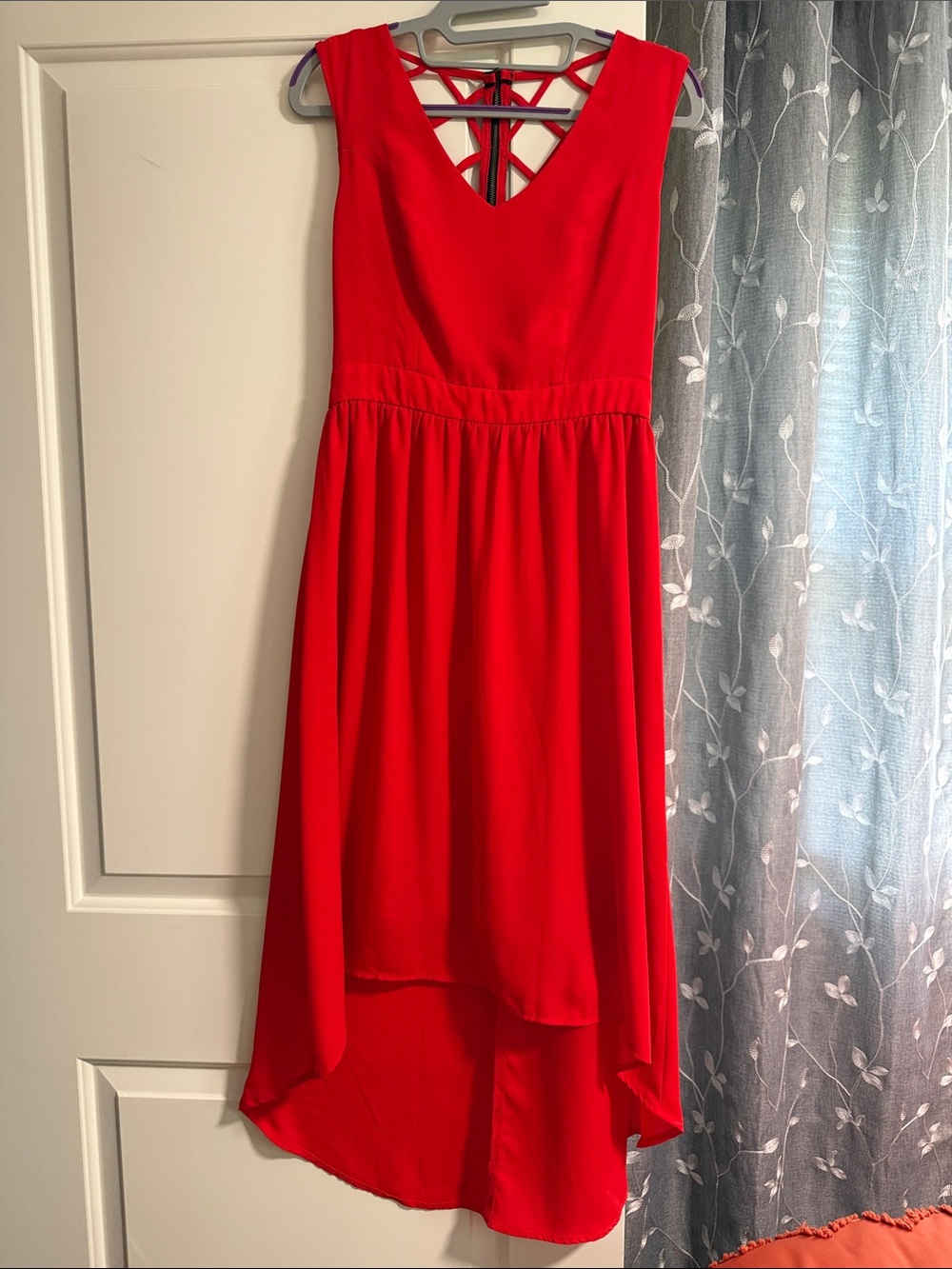 Monteau Red Sleeveless High-Low Dress with Strappy Back